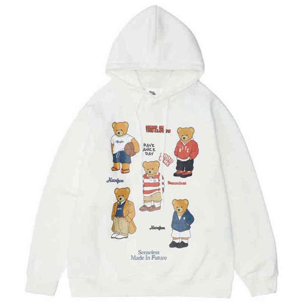 

streetwear hoodie harajuku sweatshirt 2021 men hip hop bear letter print katoen casual sweat shirt herfst trui, Black