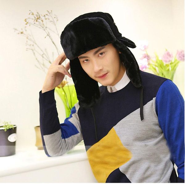

berets fashion man winter hats for men bomber hat camouflage cap warm russian snow caps earflap black, Blue;gray
