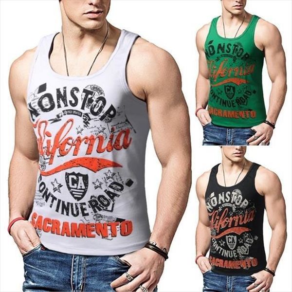 

stylish beach style mens letter print sleeveless vest 5 color optional, White;black