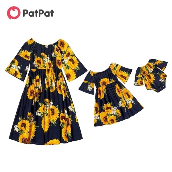 

arrival sunflowers print 100% cotton matching half sleeve dresses 210528, Blue