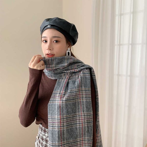

2021 women's autumn and winter warm shawl with street medium length printed scarf bib, Blue;gray