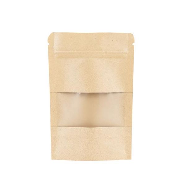 Imballaggio Office School Business Industrial300Pcs / Lot Kraft Paper Ziplock Package Bag Woth Clear Window Party Mini Crafts Storage