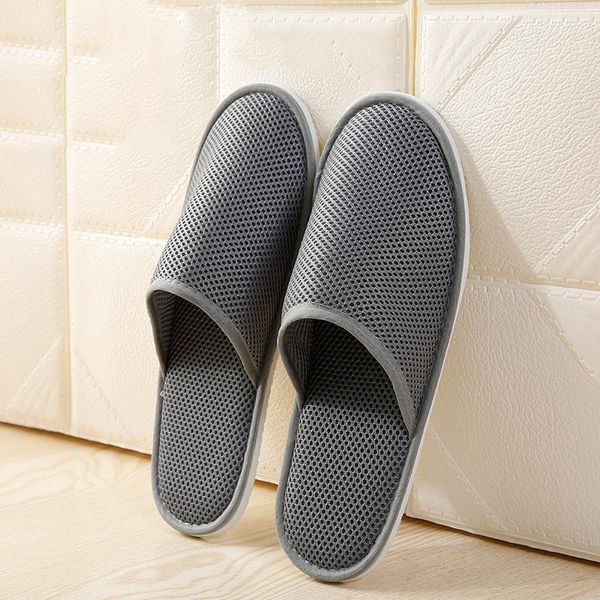 

new classic simple slippers l travel spa portable men slippers disposable home guest indoor mesh fabric men slipper, Black