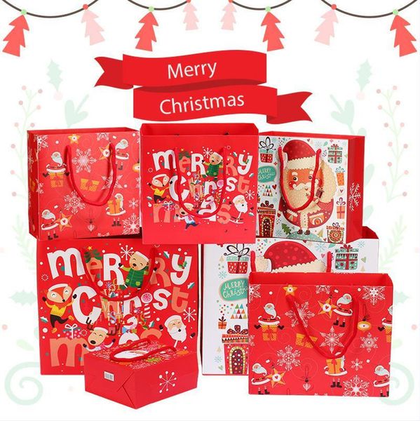 Frohe Weihnachtsgeschenk Papiertüten Weihnachtsbaumverpackung Snowflake Weihnachten Candy Box Neujahr Kinderbevorzugt Bag Dekorationen 2021 FY4763