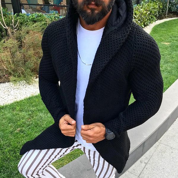 

men's new arrivals fashion casual knitted cardigans solid color hoodies long-sleeved slim fit sweaters winter warm coats ja xp2j, White;black