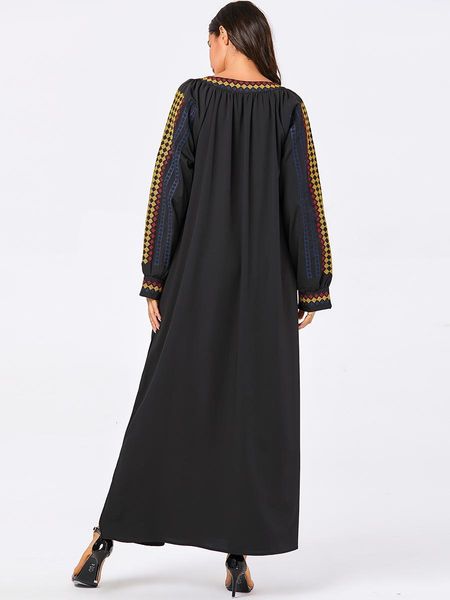 

large size women sleeves black embroidery hem split arab muslim dressed in v maxi dress ta9140 cs4t, Black;gray