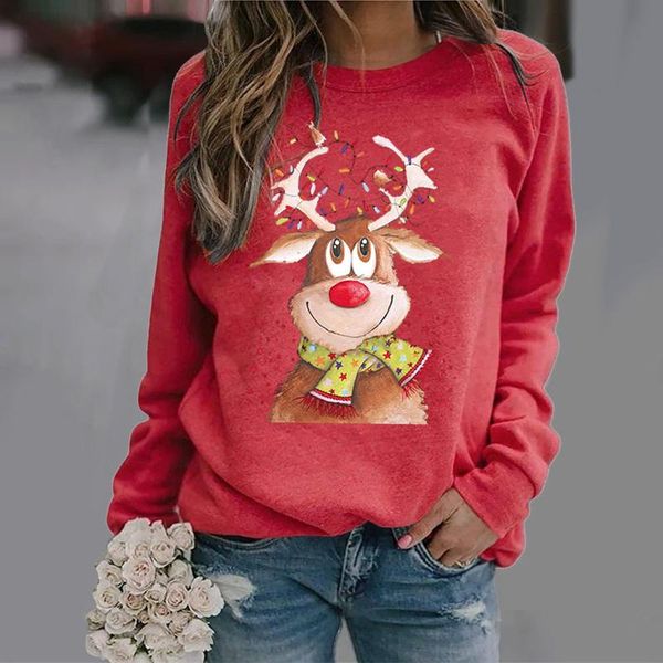 

women's hoodies & sweatshirts women vintage christmas print oversized crew neck loose harajuku long sleeve thin pullover autumn sweatsh, Black
