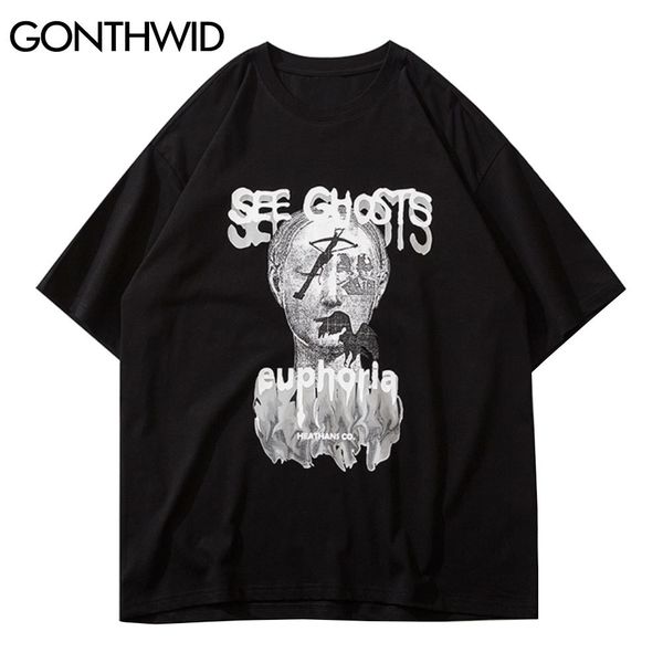 

gonthwid hip hop tshirts streetwear creative see ghosts print short sleeve tees shirts harajuku fashion casual cotton loose c0315, White;black