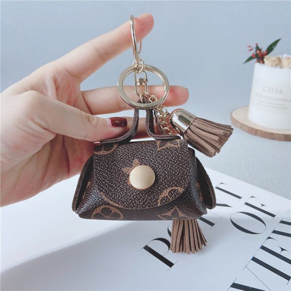 

creative old flower leather bag model car key chain fashion lady earphone schoolbag pendant lovely couple, Silver