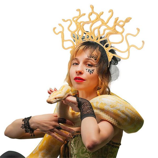 Maschere per feste Halloween Cosplay Medusa Gold Snake Costume Fascia Dress-up Copricapo Carnevale Natale Masquerade Supplies