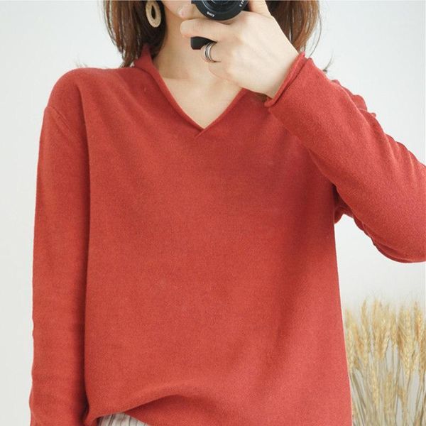 

litvriyh 100% cotton knitted sweater women pullover long sleeve v-neck soft female pullover knit women sweater jumper casual1, White;black
