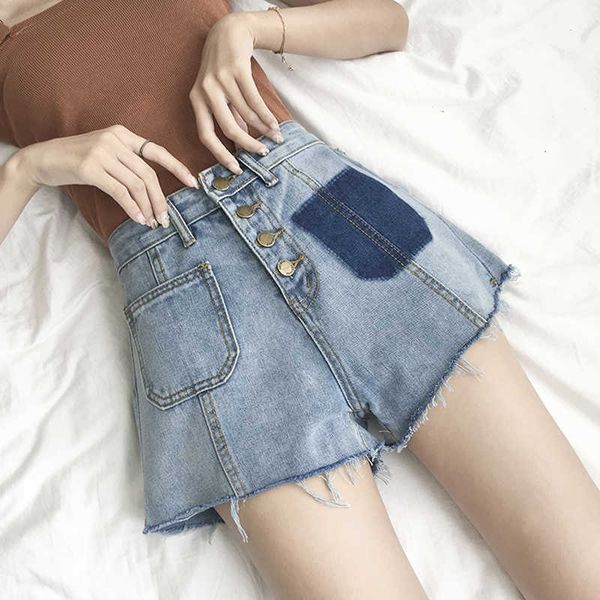 

shirt jeans fashion high waist denim short hole ripped summer streetwear female casual plus size 210601, White;black