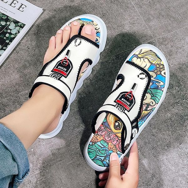 

slippers fashion graffiti men flip flops sandals summer casual beach for slip on man designer slides tongs homme ete, Black