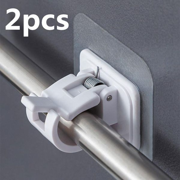 

hooks & rails 2pcs hanging rod clamp nail-curtain holder kitchen bathroom home towel support hook clips