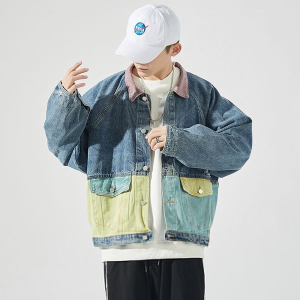

2021 new japan style spring autumn men's fashion denim jeans jacket casual streetwear clothes 4al0, Black;brown