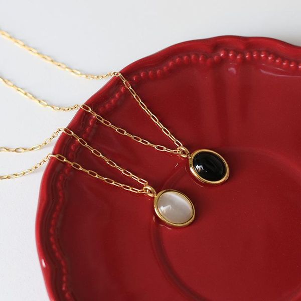 

chokers statement black white opal pendant necklace for women 18k gold plated stainless steel choker, Golden;silver