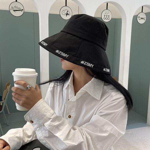 

new spring and summer large brim cover face embroidered letter fisherman's children's sun visor basin hat, Yellow