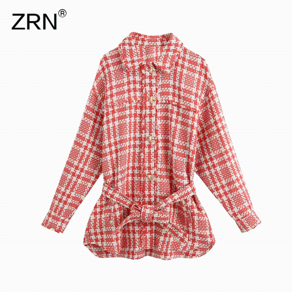 

women autumn fashion vintage with sashes houndstooth plaid tweed jacket button-up coats girls chic outerwear casual streetwear, Black;brown