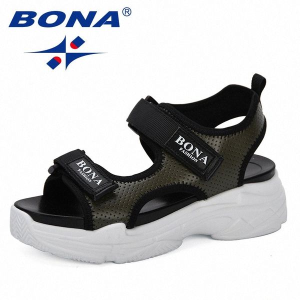 

bona 2020 new style summer women sandals platform wedges sandals leather swing peep toe casual shoes women walk shoes trendy a3fd#, Black