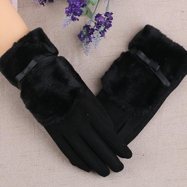 

five fingers gloves women winter plus velvet thickening warm outdoor cycling cute student suede touch screen, Blue;gray