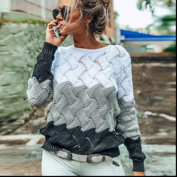 

fall winter contrast color women sweater casual long sleeve pullovers crewneck knitted women jumper soft hollow out clothe, White;black