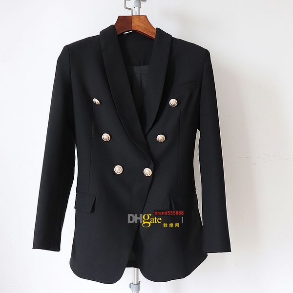 Premium Nuovo Stile di Alta Qualità Design Originale da Donna Doppio Petto Giacca Sottile Fibbie in Metallo Blazer Retro Collo a Scialle Out238g