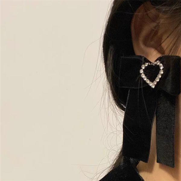 

hbp fashion south korea new luxury court style velvet bow diamond love earrings, Silver