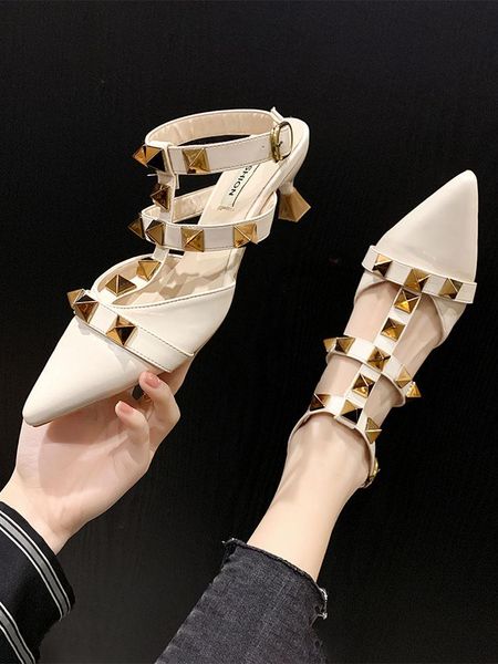 

sandals women rivets new spring 2021 fashion pointed stiletto high heels, Black