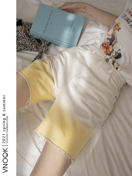 

women's shorts gradient summer 2021 high waist straight tube loose fashion wool casual pants, White;black