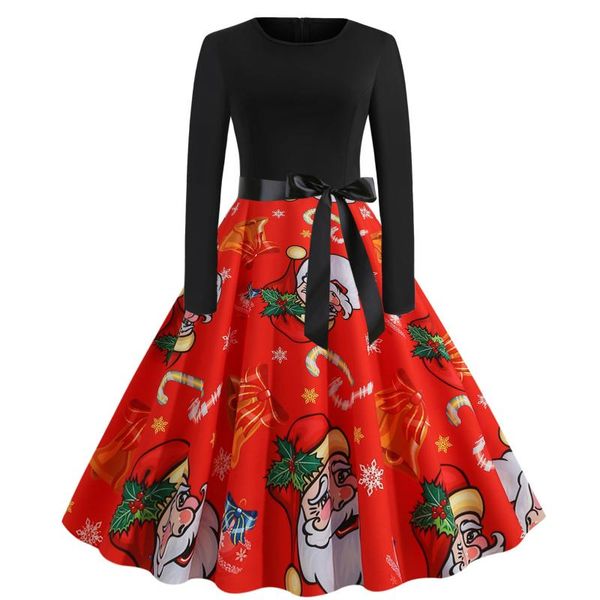 

casual dresses dress women vintage long sleeve christmas 1950s housewife for party clothes vestidos, Black;gray