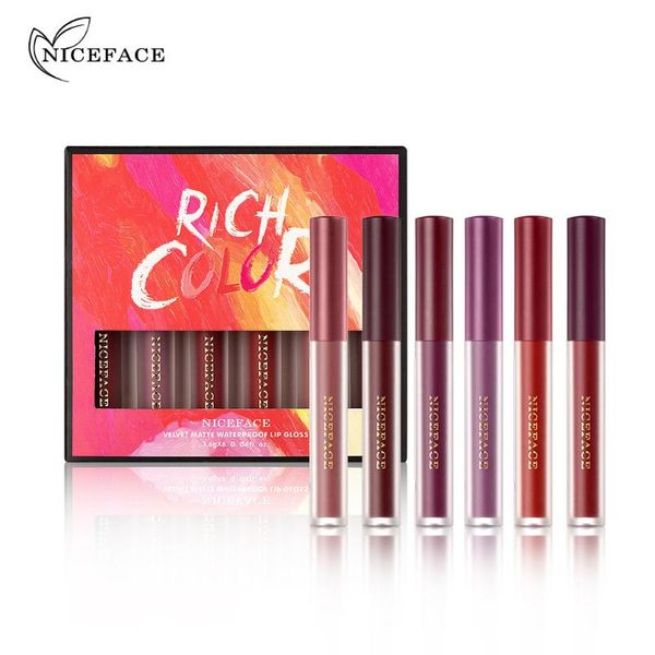 

lip gloss niceface rich color series liquid lipstick set 6 colors/box nude velvet makeup matte soft stick cream waterproof
