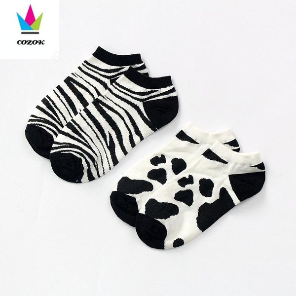 

men's socks black and white cow spotted style women's cute retro cotton boat