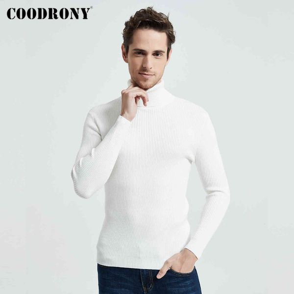 

COODRONY Christmas Sweater Men Cloth 2021 Winter Thick Warm Casual Knitwear Turtleneck Pullover Classic Pure Color Jumper 8253, White;black