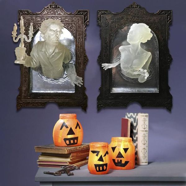 

party decoration ghost in the mirror halloween resin luminous out of spooky wall sculptures frame ornaments family bedroom home decor