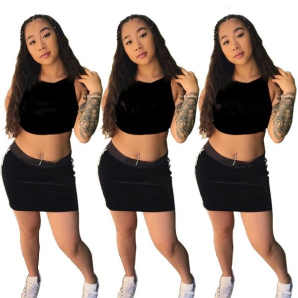 

women designer dress skirt 2 piece set fashion brand mini skirts crop + minidress klw1152, White
