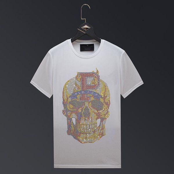 

rill cool rhinestones anime skull tshirt men short sleeve summer t shirt male fashion tshirt, White;black