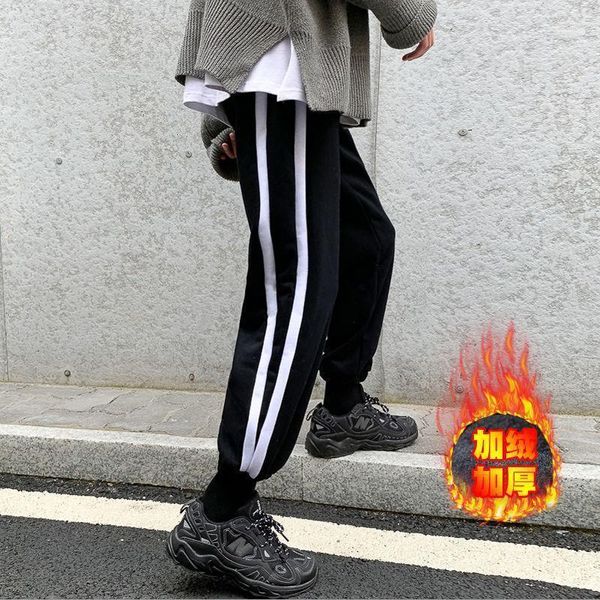 Erkek Pantolon 2021 Kalınlaşmak Kadife Rahat Hip Hop Tarzı Pantolon Moda Homme Streetwear Siyah / Gri Renk Jogger Sweatpants M-5XL1