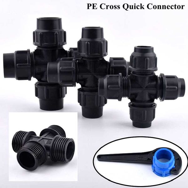 

watering equipments 1pc 20-63mm pe cross quick connector irrigation system water pipe joint agricultural greenhouse garden tube fittings