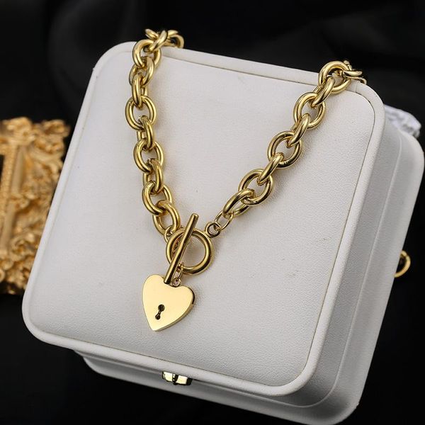 

pendant necklaces titanium steel love heart chunky necklace for women gold color clavicle chain fashion female choker jewelry charm, Silver