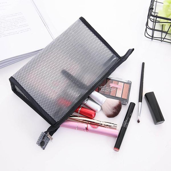 

storage bags large capacity makeup bag semi-transparent mesh cosmetic for brush lipstick toiletry travel kit organizer