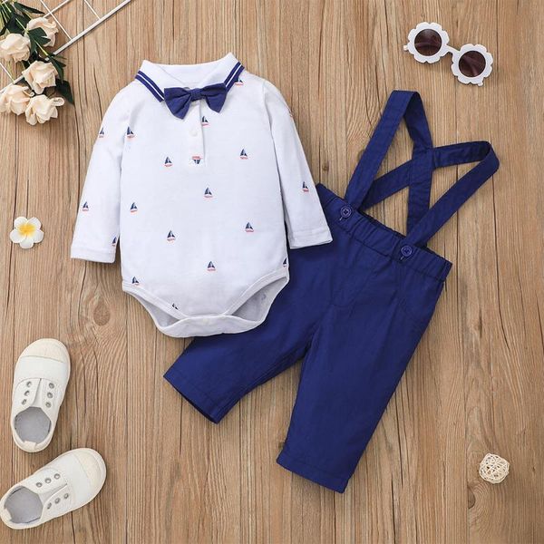 

clothing sets baby boy's and toddler bib set long sleeve jumpsuit + suspenders 2-piece gentleman's daily casual wear, White