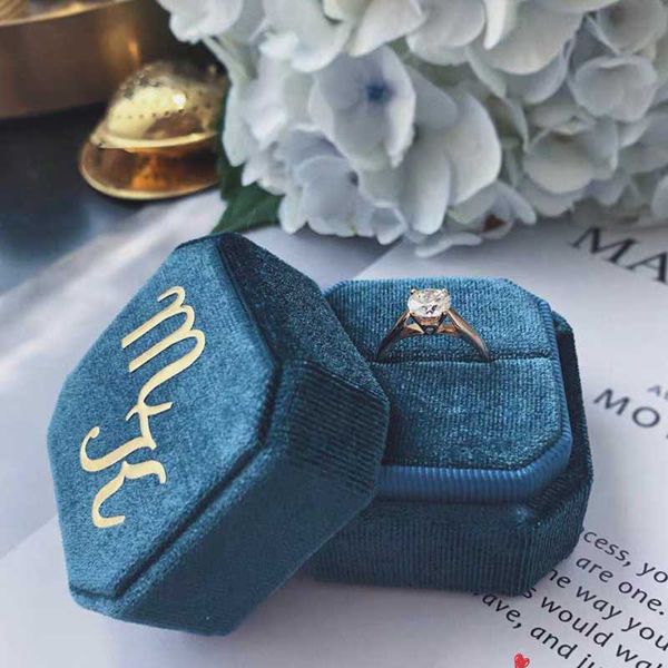 

personalised foil logo initial monogrammed vintage octagon velvet ring box custom wedding engagement luxury gift for her women