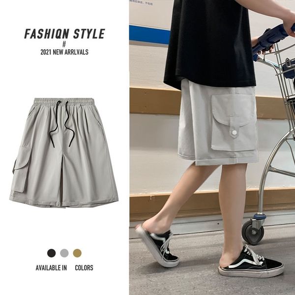 

men's shorts summer thin cotton fashion gray khaki black casual men streetwear loose hip-hop pocket cargo mens weo3, White;black