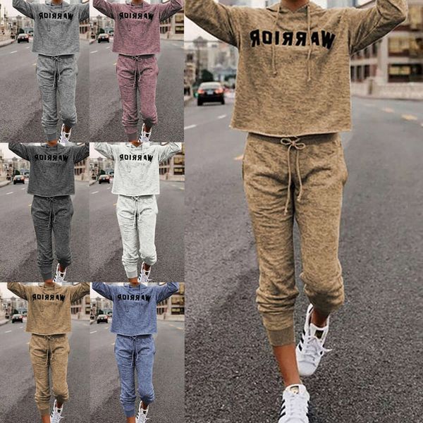 

2021new women's english long sleeve sweater pants sportswear set, Gray