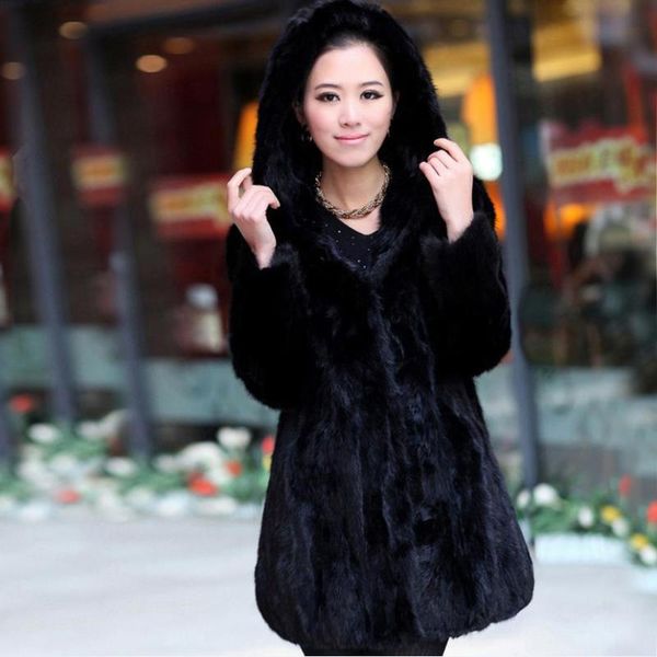 

women's fur & faux natural mink coat women real jacket with hood winter pockets outerwear oversize arrival drop vip link, Black