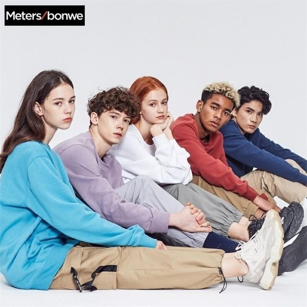 

metersbonwe autumn and winter new multicolor comfort sweatshirt men plus velvet knit pullover solid color hoodies 201020, Black