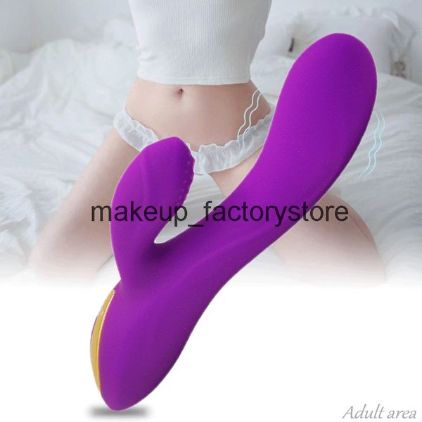 Massage-Vibrator, Kaninchen, Doppelschock, Silikon, vibrierender Dildo, Sexspielzeug, weibliche Masturbation, Flirten, G-Punkt, Klitoris, Vagina, Erotik für Erwachsene