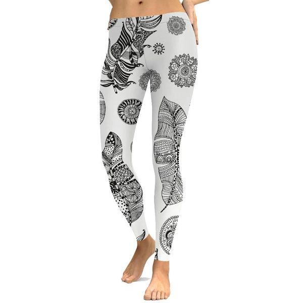 

women's leggings paper cut leaf flower print casual white ladies, Black