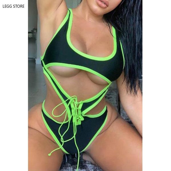 

long strap 2021 girl swimwear brazilian one piece swimsuit female bather neon bathing suit swim suit high cut bodysuit beach xl