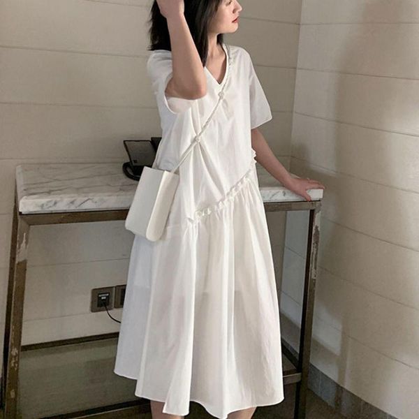 

summer white cotton maternity straight dress korean fashion loose clothes for pregnant women pregnancy casual clothing